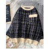 Vintage black plaid clothes For Women o neck patchwork oversize knitwear