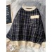 Vintage black plaid clothes For Women o neck patchwork oversize knitwear