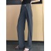 Women Solid Business Zipper Fly High Waist Wide Leg Pants With Buckle