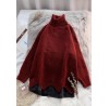 Turtleneck sweater women loose burgundy net red inner padded top