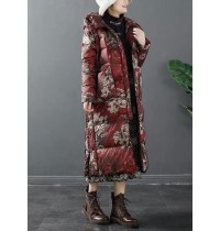 Chic Red Hooded Print Duck Down Winter down coat