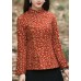 Handmade Red side open Stand Collar button Print Fine Cotton Filled tops Winter