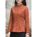 Handmade Red side open Stand Collar button Print Fine Cotton Filled tops Winter