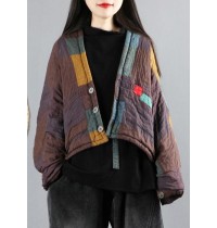 Women Khaki Bat wing Sleeve Patchwork Fine Cotton Filled Winter Coat