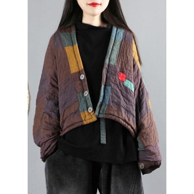 Women Khaki Bat wing Sleeve Patchwork Fine Cotton Filled Winter Coat