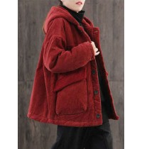 Casual Mulberry Hooded Corduroy Fine Cotton Filled Parka Winter