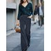 Women Vintage Corduroy High Waist Wide Leg Straight Zipper Pants With Pocket